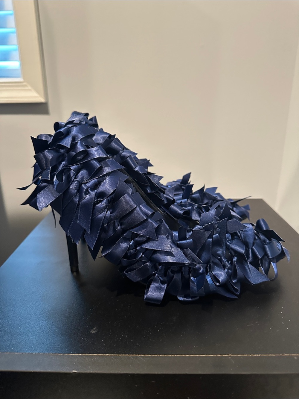 Azalea Wang Navy Satin Ribbon Heels - Picture 4 of 4